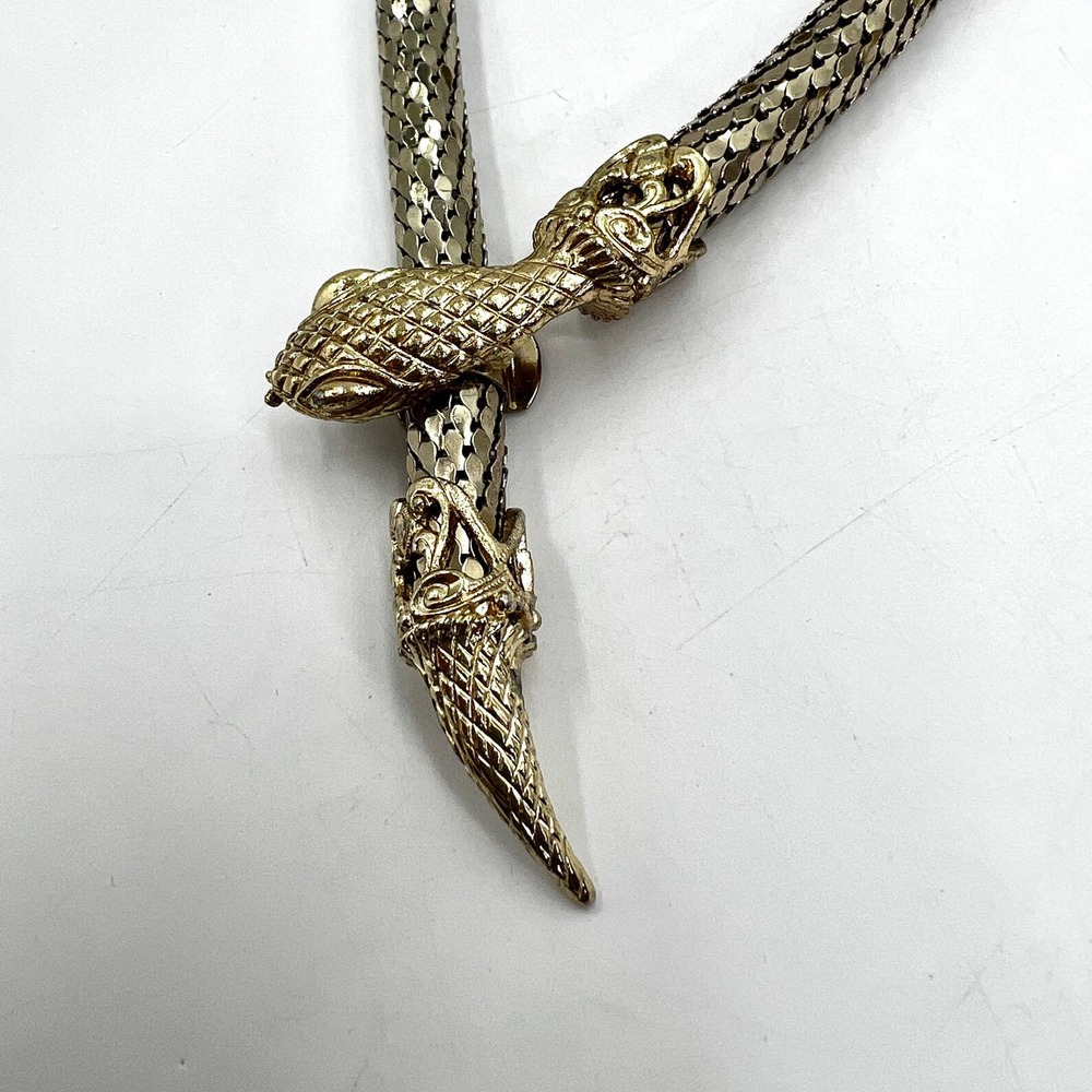 Whiting & Davis Gold Mesh Snake-Head Belt - Picture 5 of 10